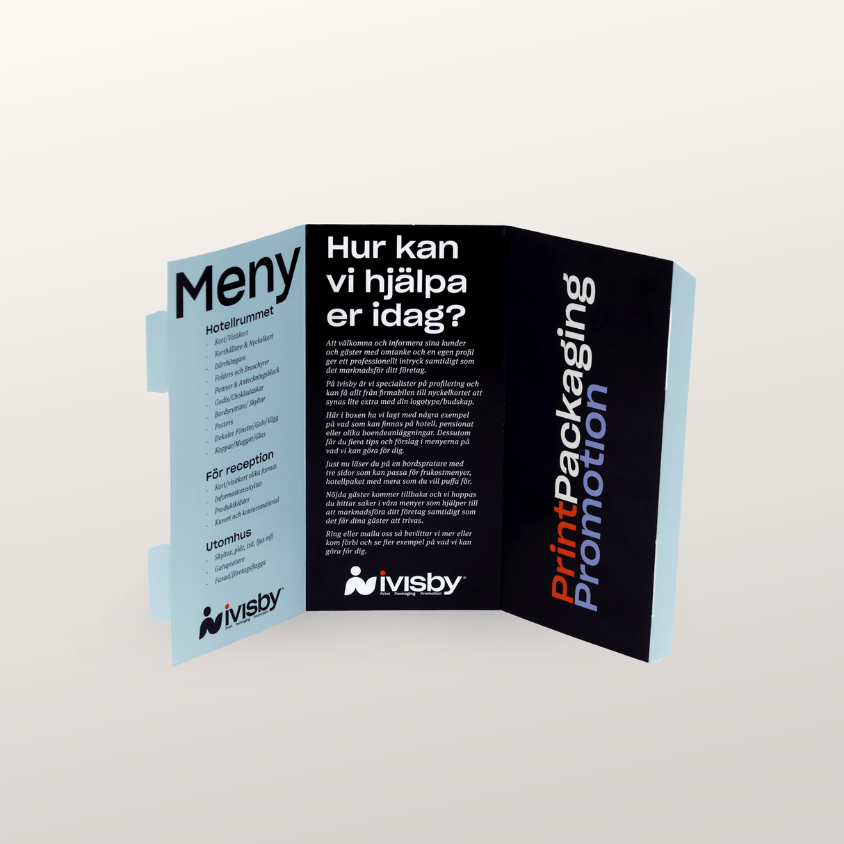 Bordsryttare, eller bordspratare, med tryck på 3 sidor i utvikt format