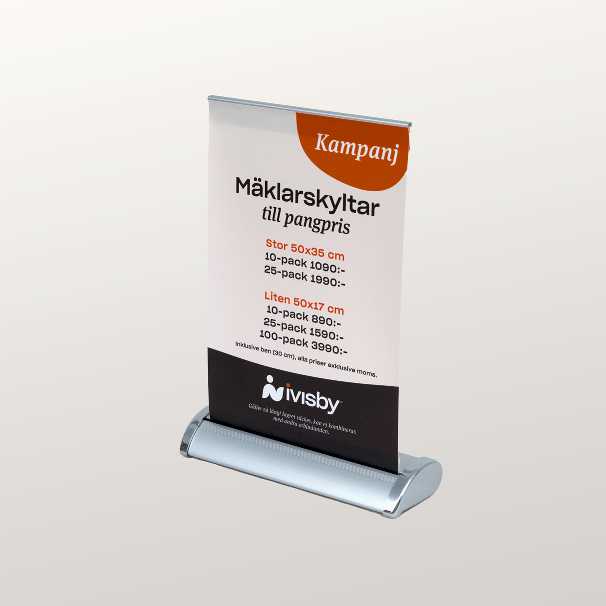 Rollup mini med ställning i borstad aluminium.